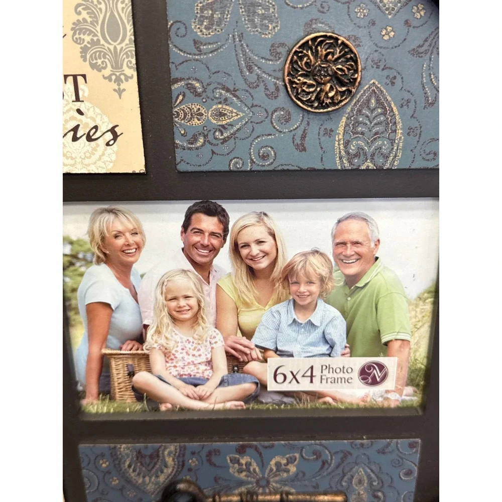 New View 6x4 Photo Frame Living Laughing Loving Rustic Blue‎ Damask Wall Decor